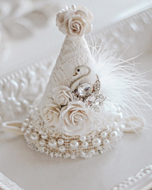 IVORY SWAN BIRTHDAY HAT